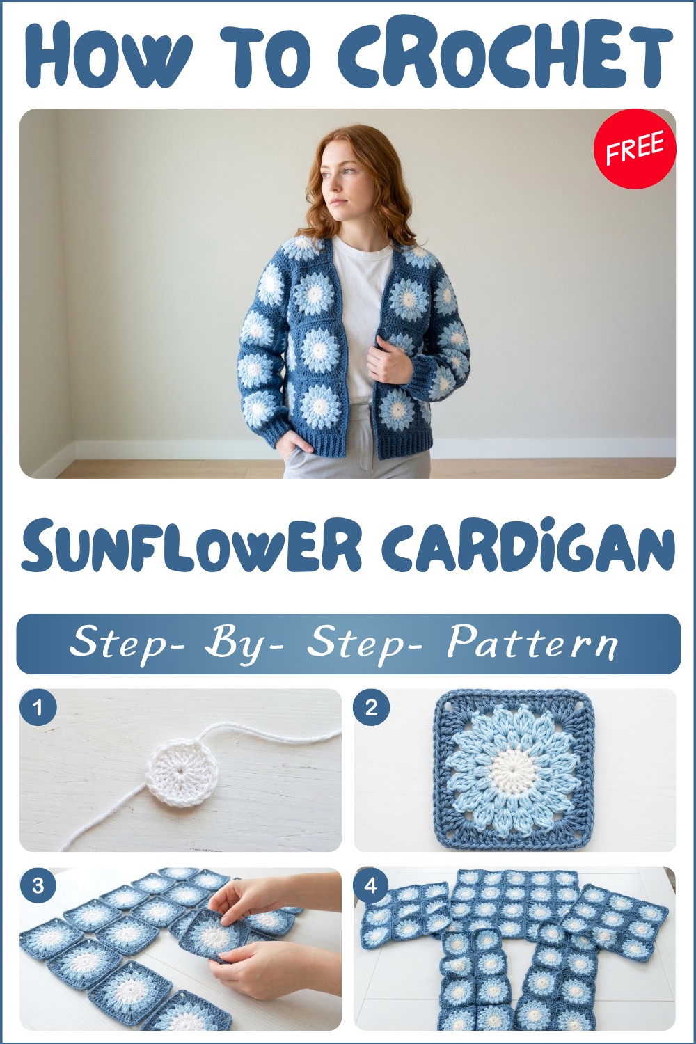 Free Step by Step Pattern - Crochet Sunflower Cardigan