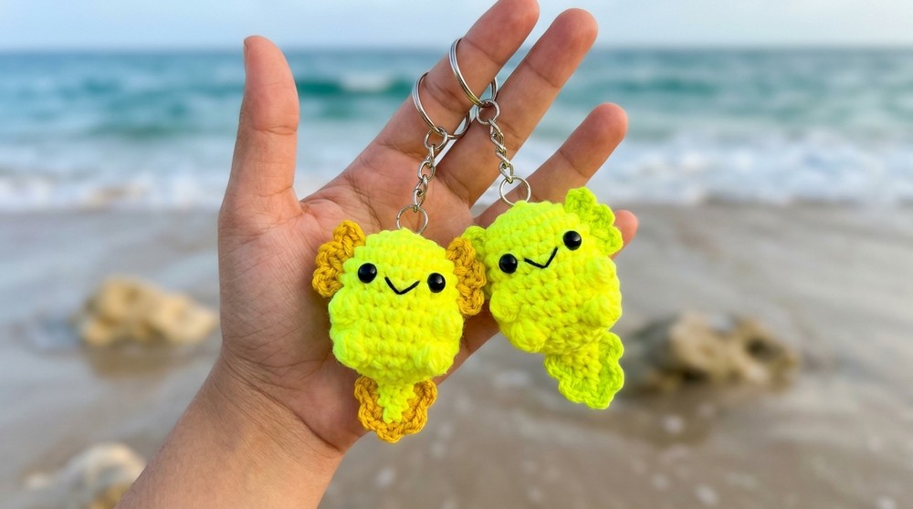 Baby Axolotl Amigurumi Easy Almost No Sew Step-by-Step Crochet Keychain Tutorial for Beginners 2