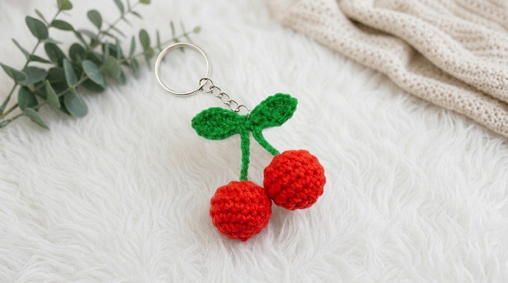 Crochet Cherry Keychain Pattern 4