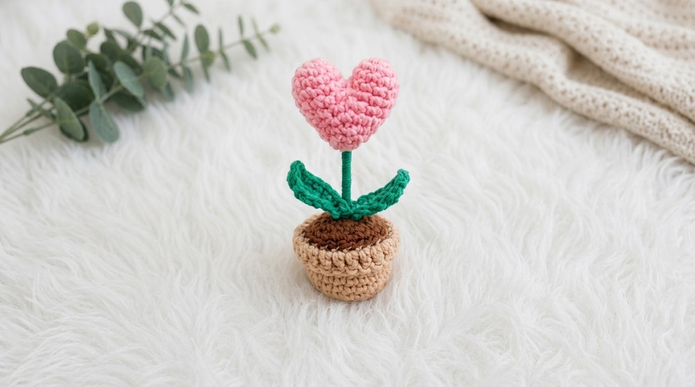 Crochet Heart Flower Pot Pattern 4