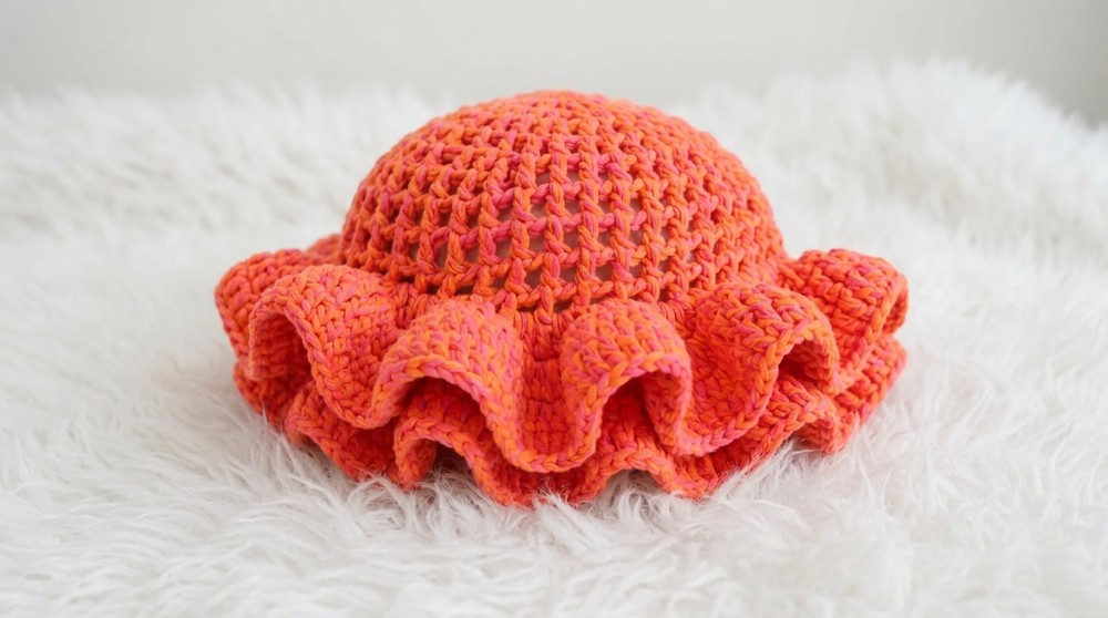 Crochet Ruffle Mesh Hat Pattern 4