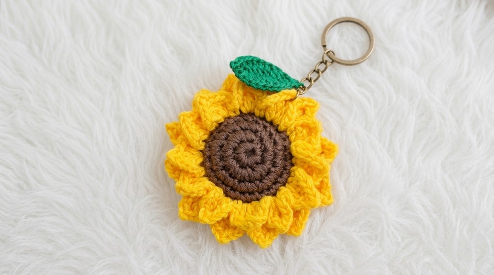Crochet Sunflower Keychain Pattern 4