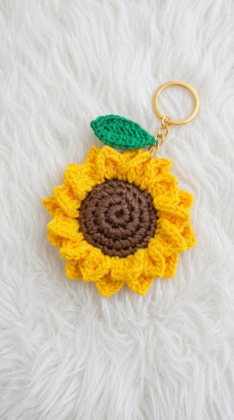 Crochet Sunflower Keychain Pattern 5