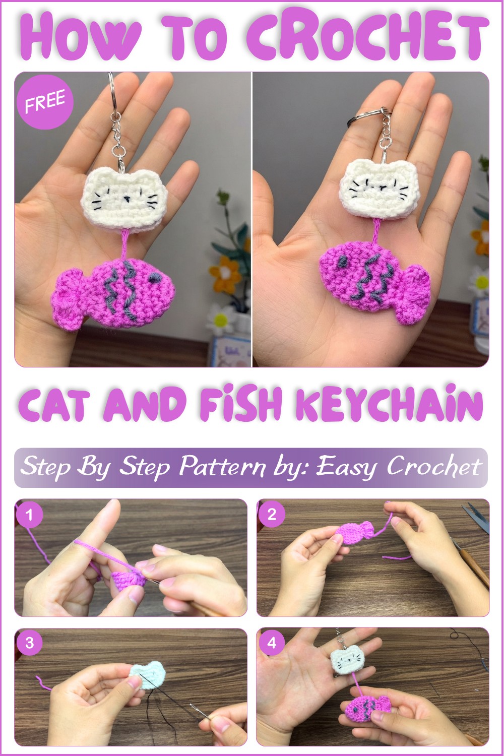 Crochet Cat and Fish Keychain Simple & Easy for Beginners 1