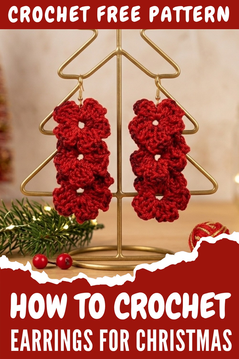 Crochet Earrings For Christmas Pattern