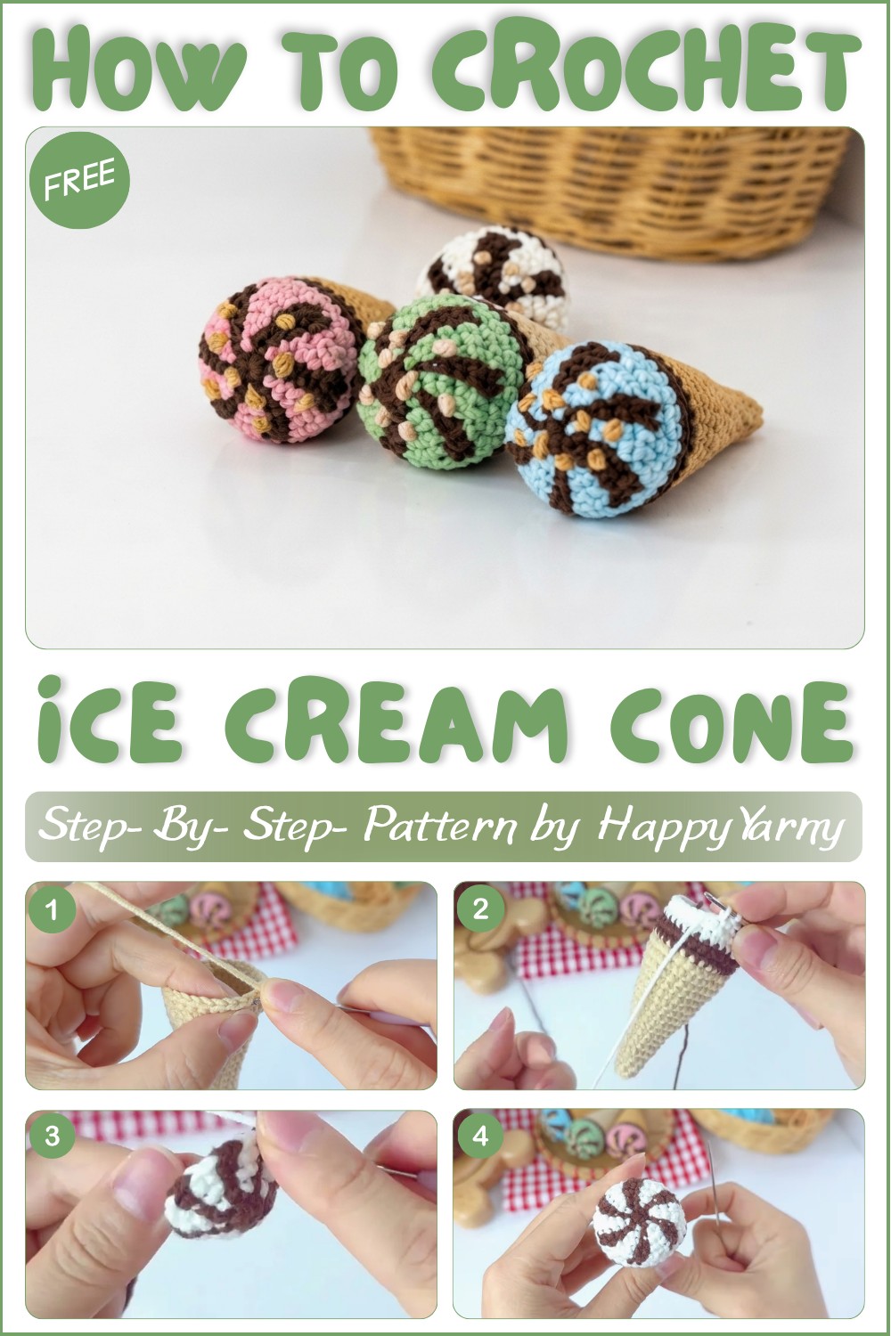 Crochet Ice Cream Cone Pattern Easy Step-by-Step DIY 1Crochet Desserts