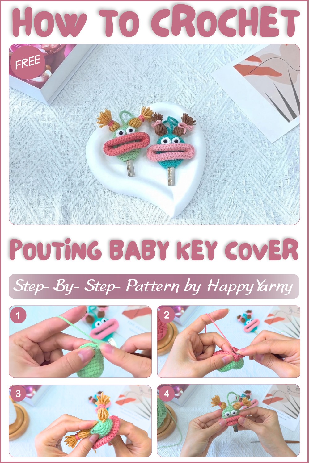 Crochet Key Cover Super Cute Pouting Baby (Beginner Friendly) 1