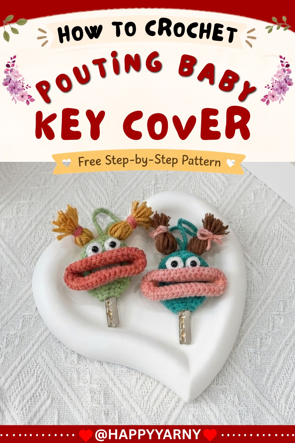 Crochet Key Cover Super Cute Pouting Baby (Beginner Friendly) 9