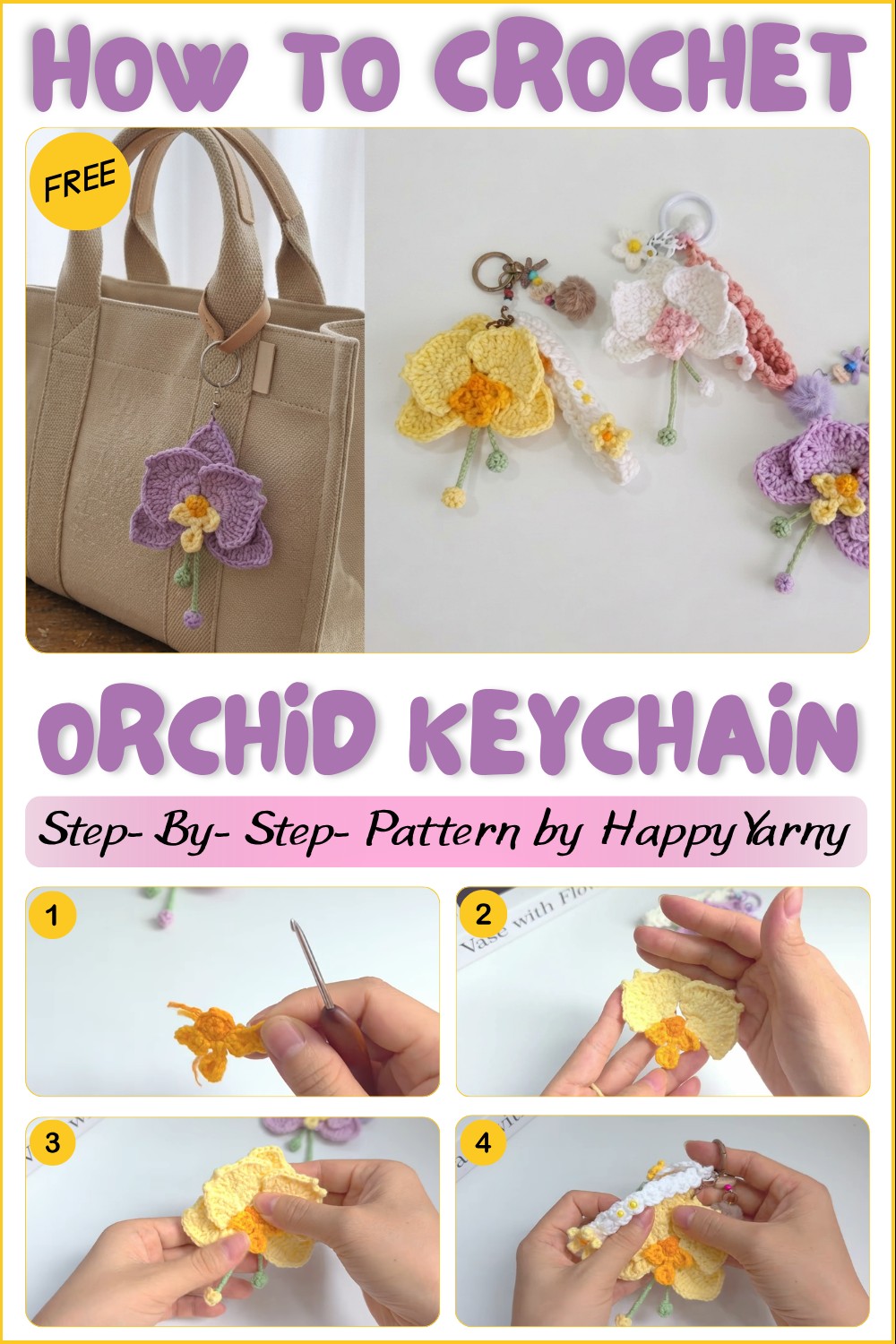 Crochet Orchid Keychain ✨ Cute Handmade Flower Tutorial for Beginners 1