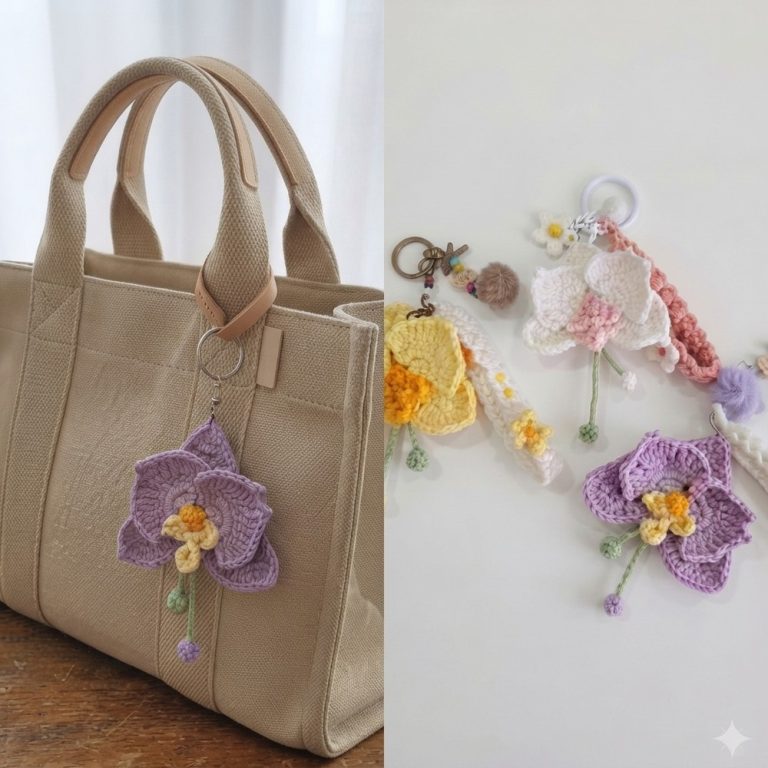 Crochet Orchid Keychain ✨ Cute Handmade Flower Tutorial for Beginners 10