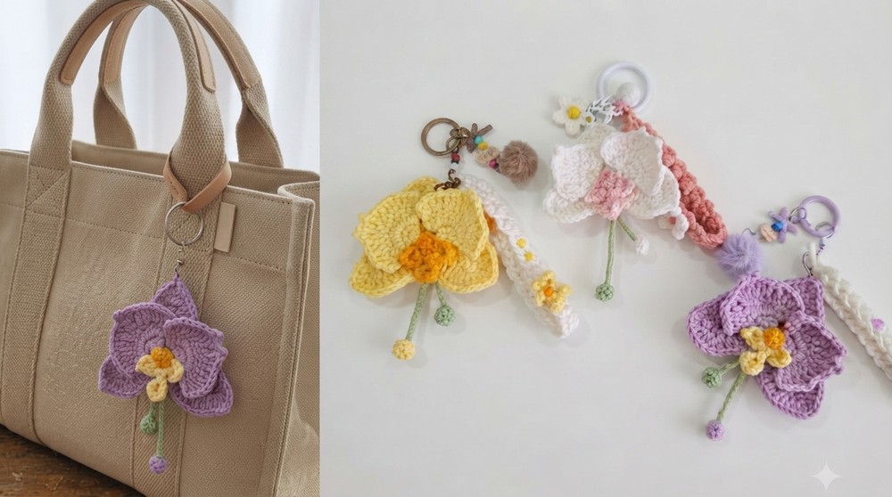 Crochet Orchid Keychain ✨ Cute Handmade Flower Tutorial for Beginners 2