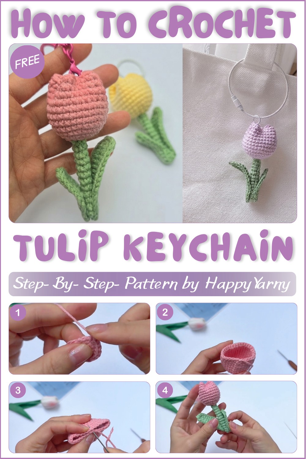 Crochet Tulip Flower Tutorial Simple Tulip Keychain Pattern for Beginners 1