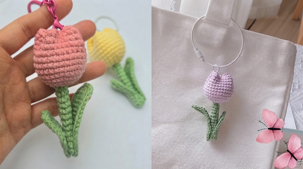 Crochet Tulip Flower Tutorial Simple Tulip Keychain Pattern for Beginners 2
