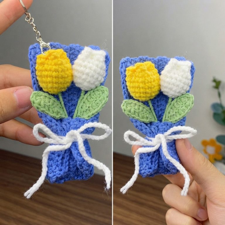 Crochet Tulip Flowers Cute Mini Bouquet- Crochet Tutorial Tulip Bouquet 11