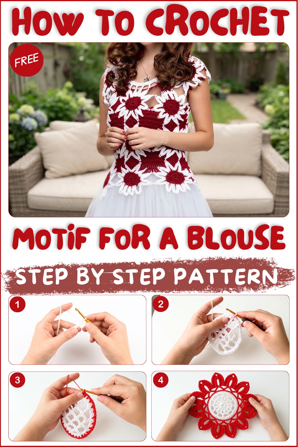 Crochet flower motif for a blouse. How to make a flower motif to make a crochet blouse. 1