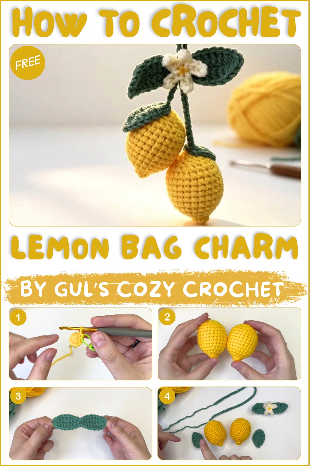 Cute Crochet Lemon Bag Charm 🍋 Easy Keychain Tutorial for Beginners 1