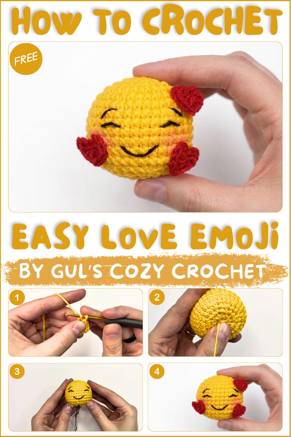 Cute Crochet Love Emoji 🥰 Beginner Keychain Tutorial 1