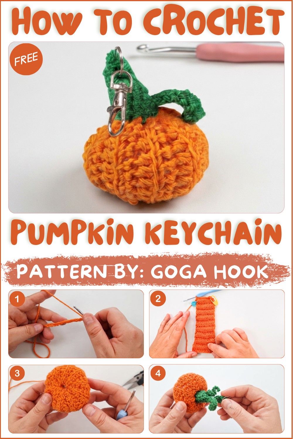 EASY Crochet Pattern keychain Pumpkin for the beginners Halloween HOW TO (1)