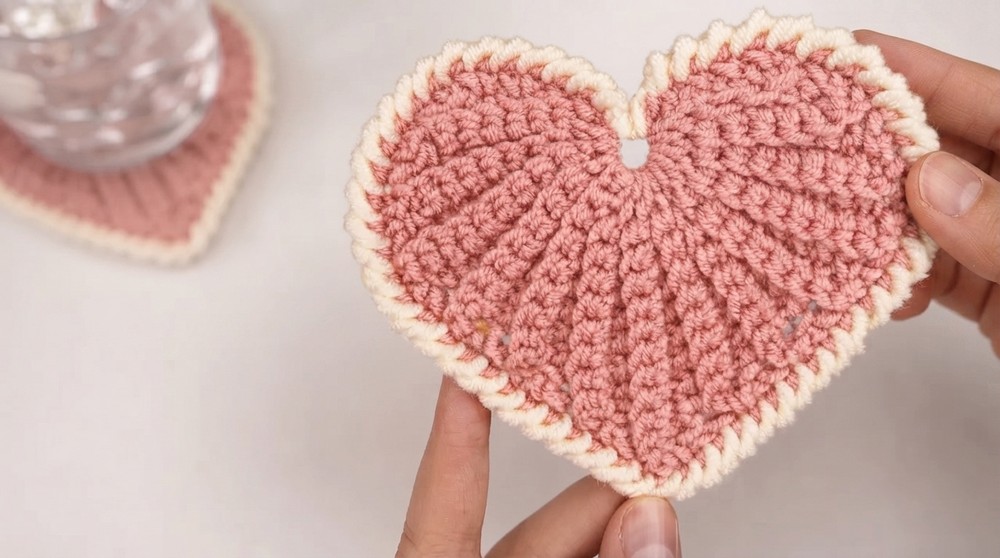 Easy Crochet Coaster Tutorial How to Crochet a Heart Coaster 2