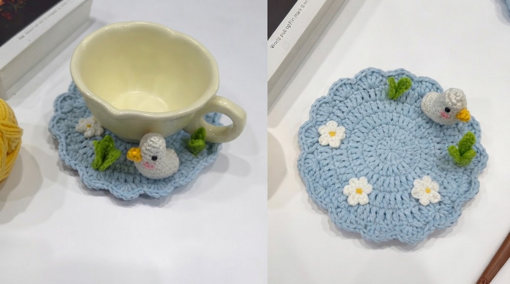 Easy Crochet Coaster for Beginners DUCK POND COASTER (Under 30 Mins!) 2