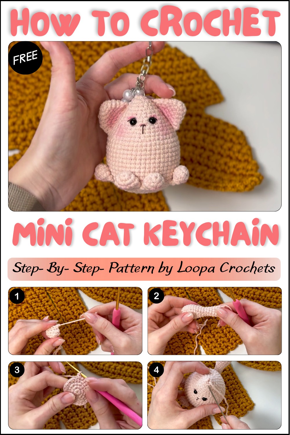 Easy Crochet Mini Cat Tutorial Cute Amigurumi Keychain (Subtitles EN, ES, PT) 1