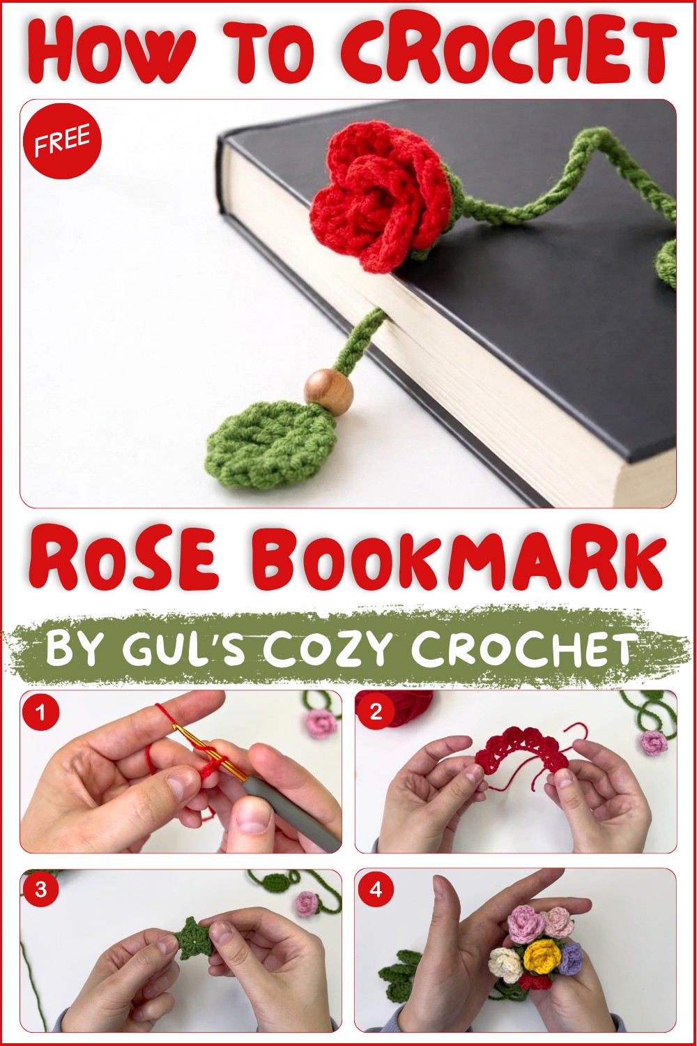 Easy Crochet Rose Bookmark🌹 Beginner Friendly Tutorial 1
