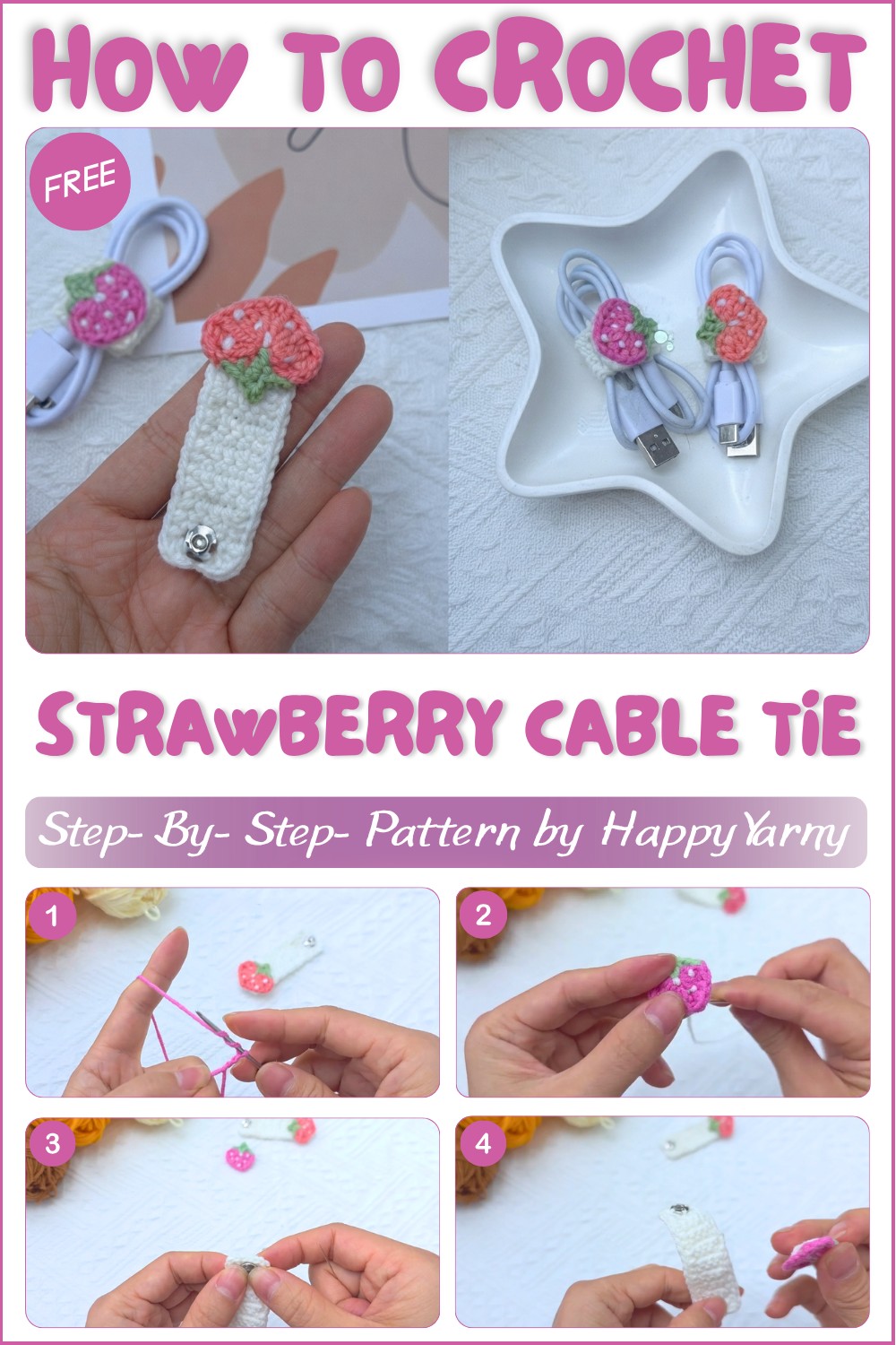 Easy Crochet Strawberry Cable Tie Tutorial 1