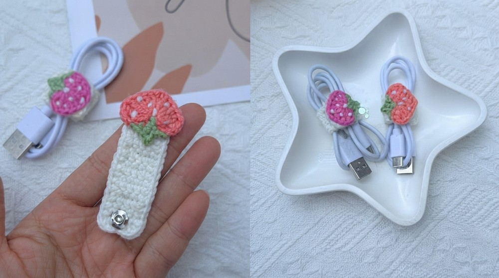 Easy Crochet Strawberry Cable Tie Tutorial 2