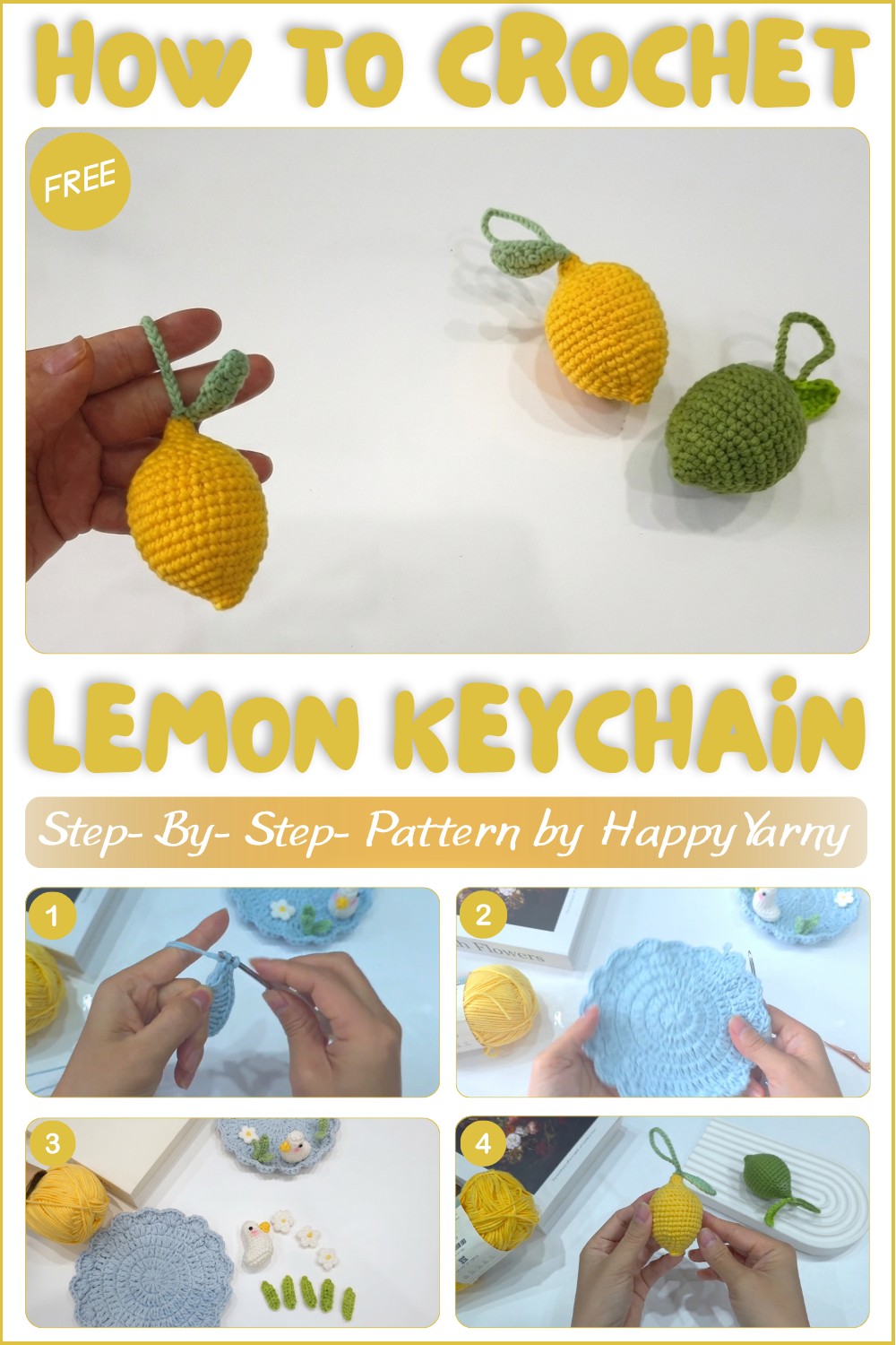 Easy crochet lemon keychain🍋 how to crochet a lemon for absolute beginners 1