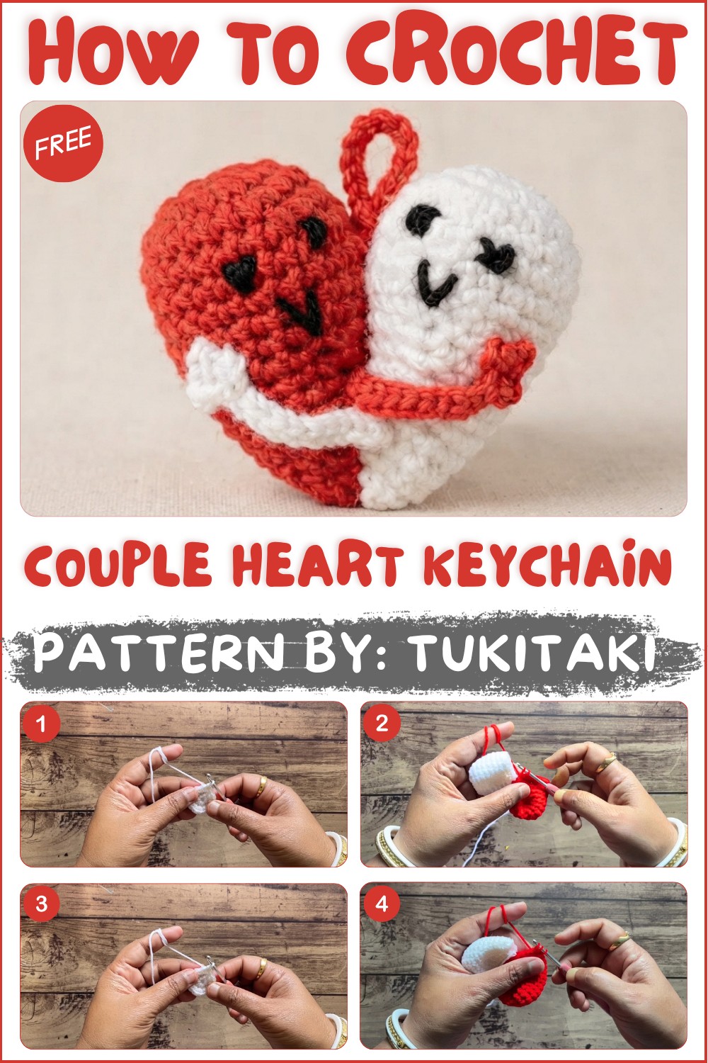 How to Crochet Couple Heart Keychain Keychain Tutorial for Beginners (1)