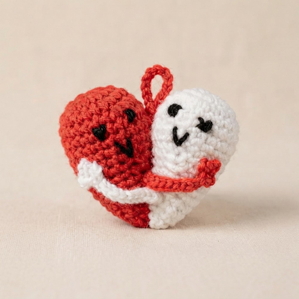 How to Crochet Couple Heart Keychain Keychain Tutorial for Beginners (9)