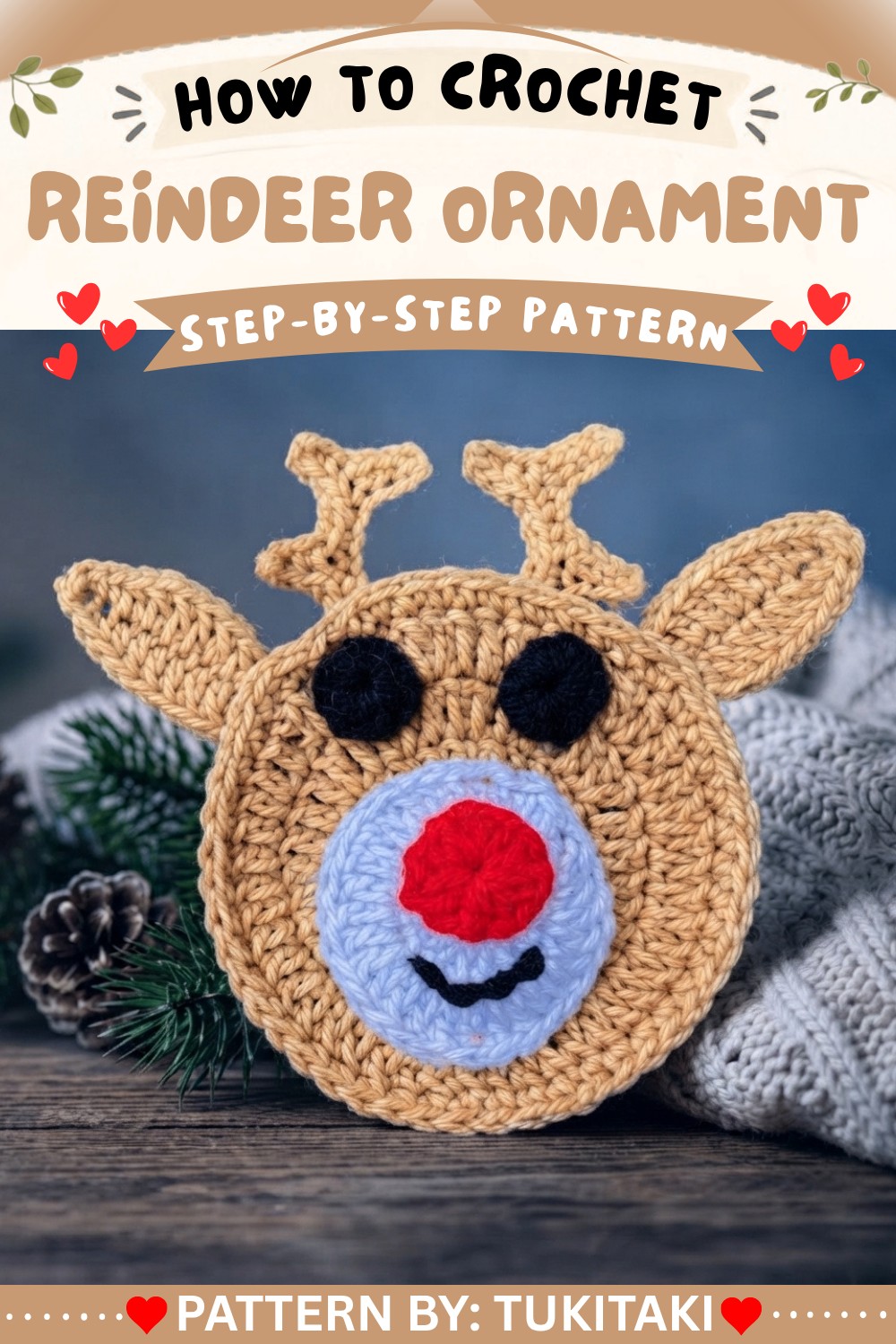 How to Crochet Reindeer Ornament Rudolph Christmas Decoration Tutorial (9)
