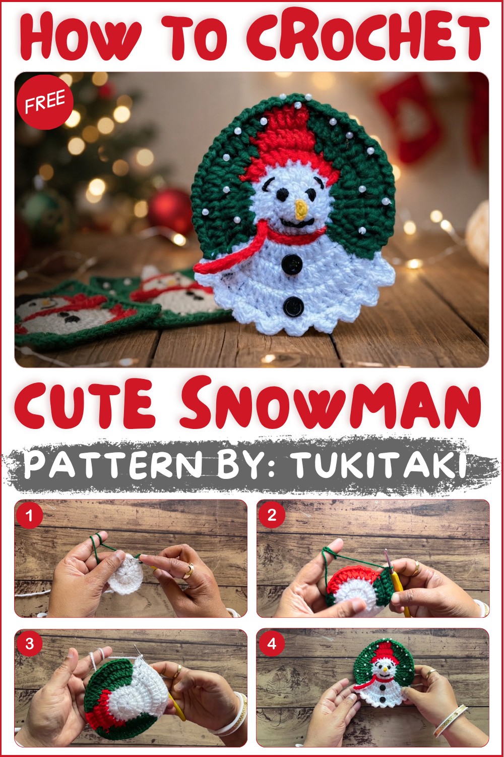 How to Crochet Snowman Christmas Decoration Tutorial (1)