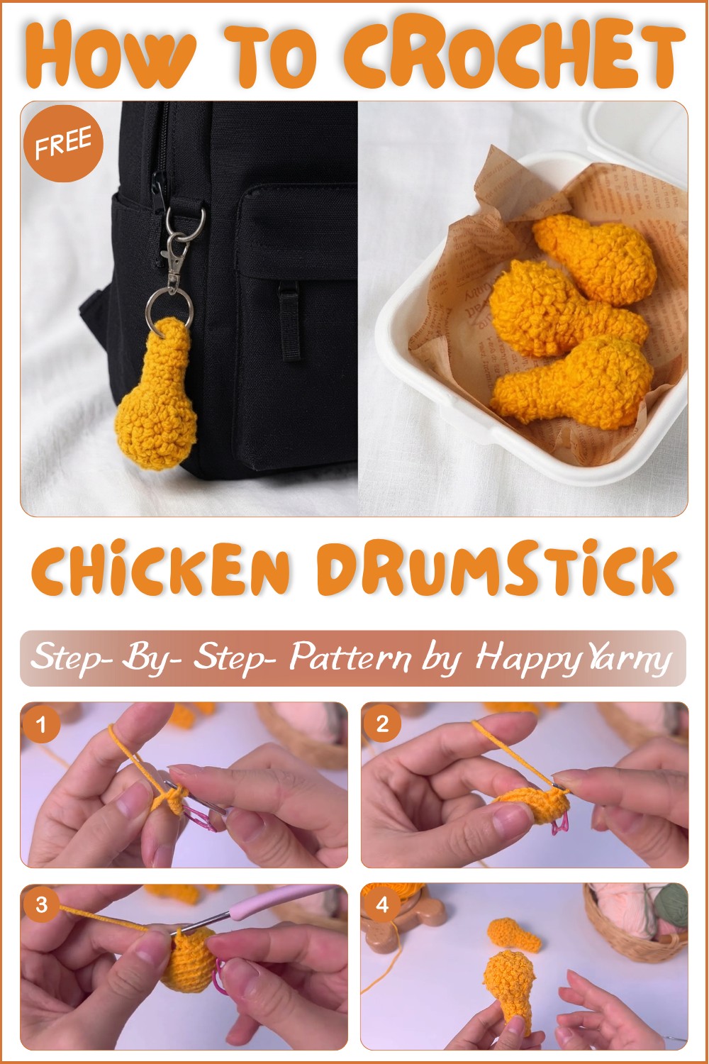 How to Crochet a Fried Chicken Drumstick Easy Crochet Food Tutorial 1