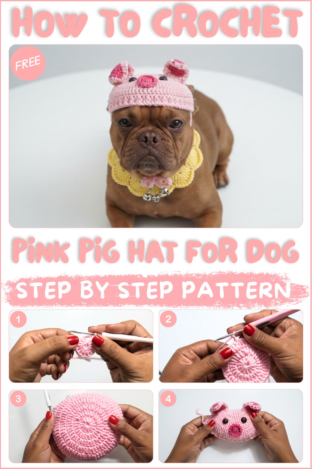 How to crochet a pink pig hat for Dog 1