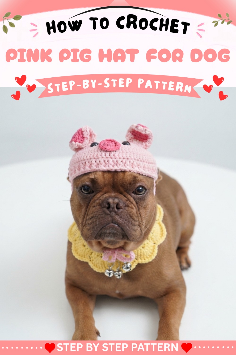 How to crochet a pink pig hat for Dog 8