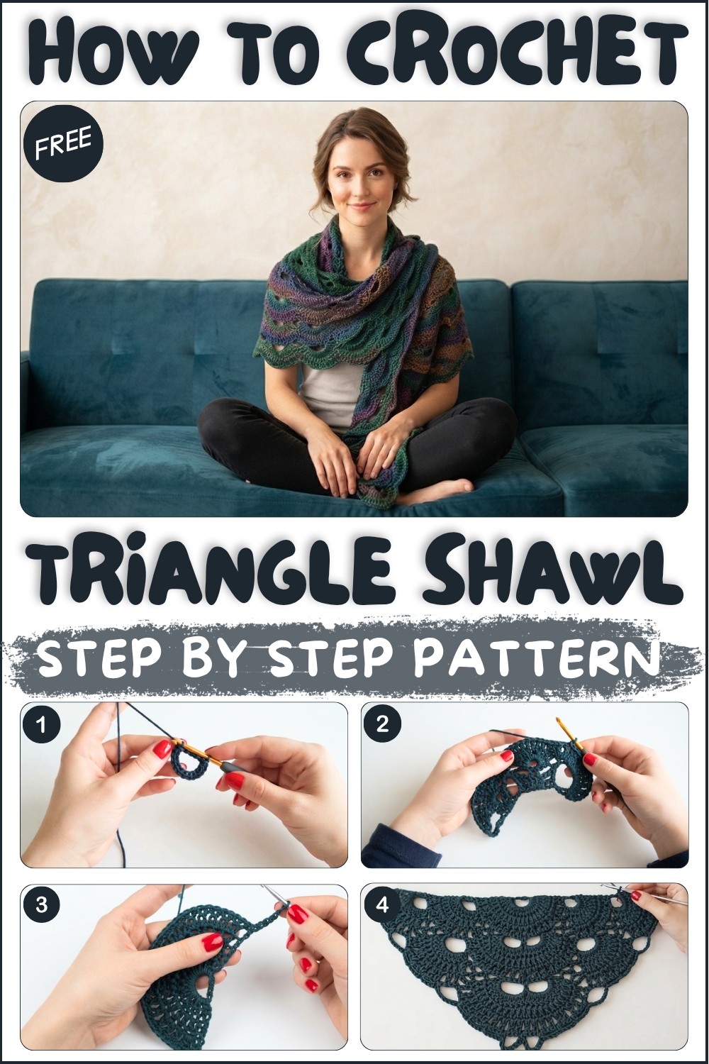 How to make a triangle shawl crocheted 1