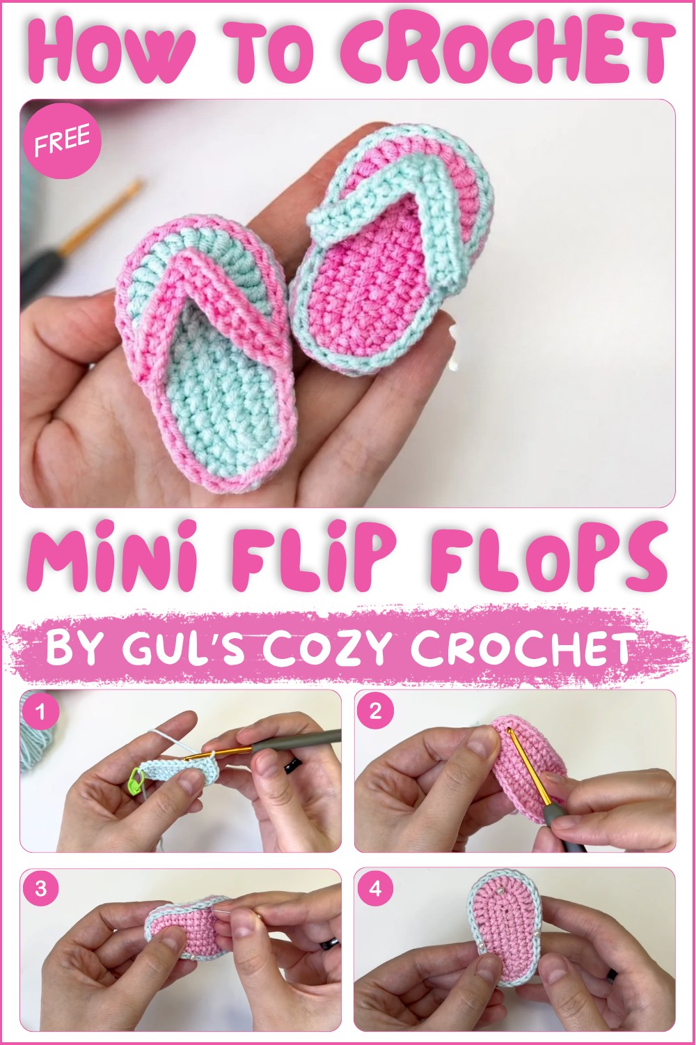 Mini Crochet Flip Flops 🩴 Easy Amigurumi Tutorial for Beginners 1