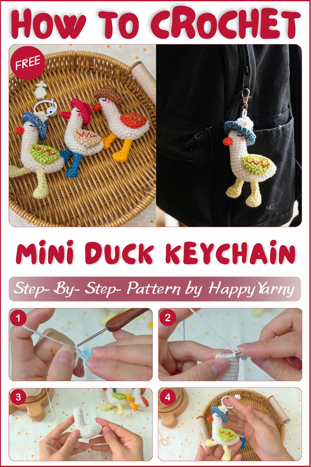 [NO-SEW] Mini Crochet Duck Keychain Easy Amigurumi Tutorial (1)