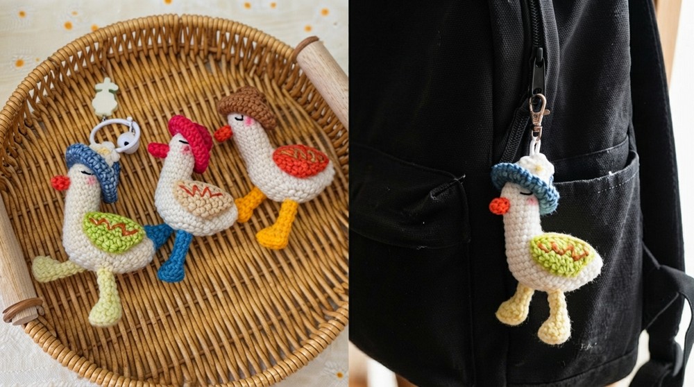 [NO-SEW] Mini Crochet Duck Keychain Easy Amigurumi Tutorial (2)