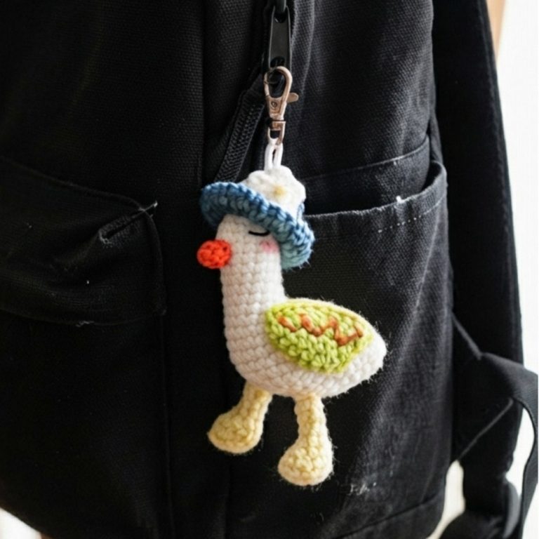 [NO-SEW] Mini Crochet Duck Keychain Easy Amigurumi Tutorial (9)