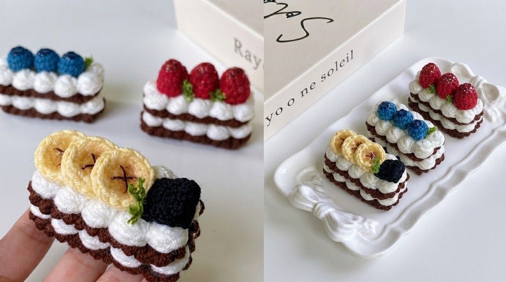 Super Easy Crochet Mini Fruit Cake Tutorial DIY Cake Slice Keychain 2