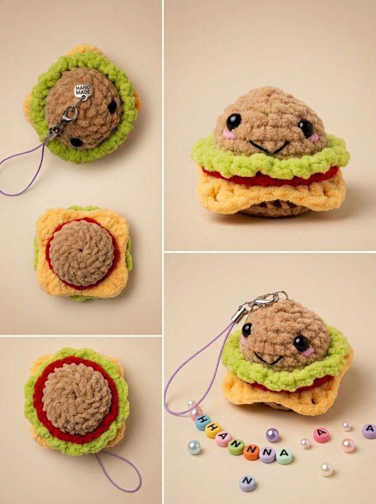 Super Quick NO-SEW Crochet Mini Burger Amigurumi Tutorial 11