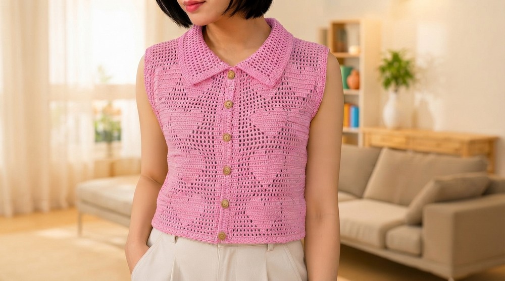 Crochet Beautiful Collared Top Pattern 1