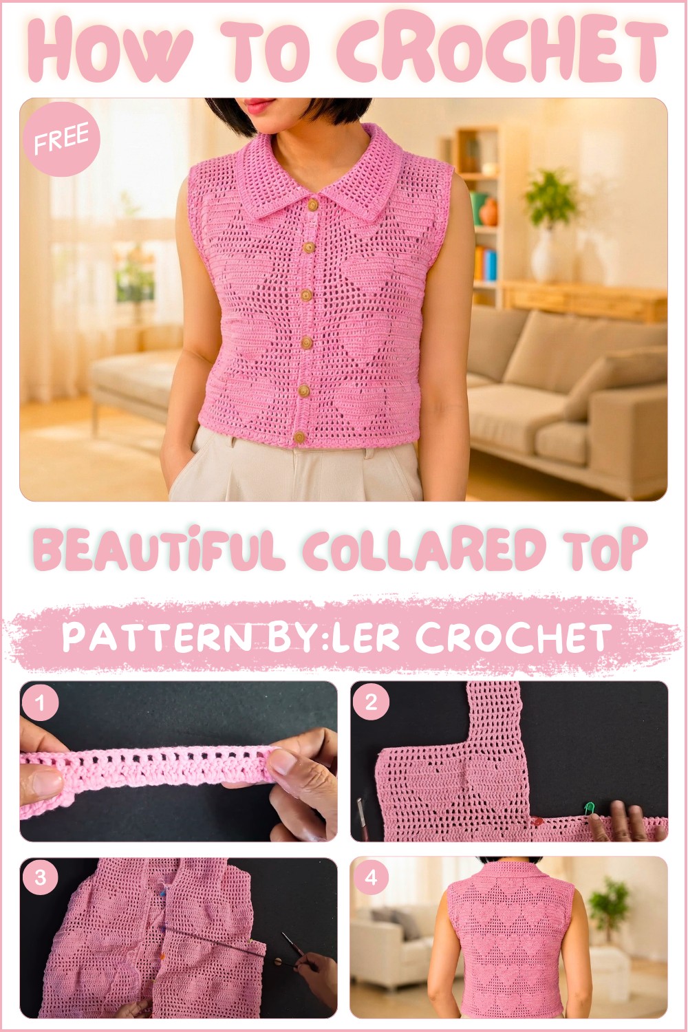Crochet Beautiful Collared Top Pattern