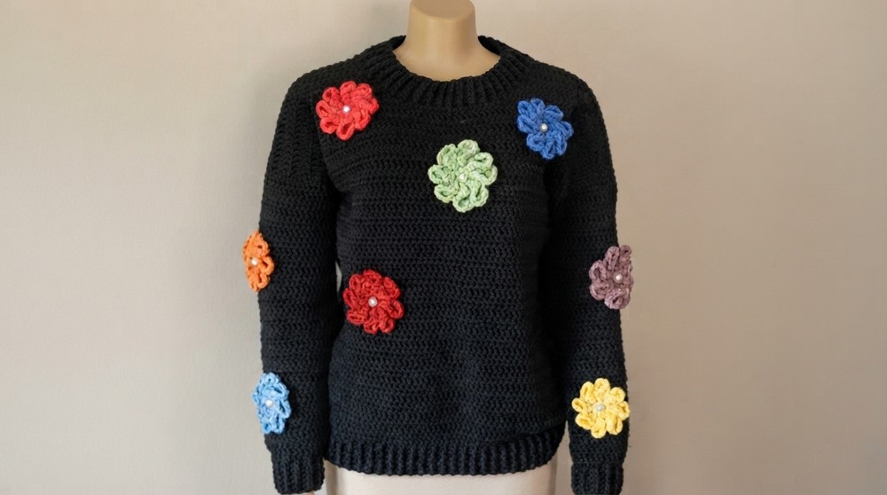 Crochet Beautiful Sweater Tutorial Using Spiral Flowers (6)