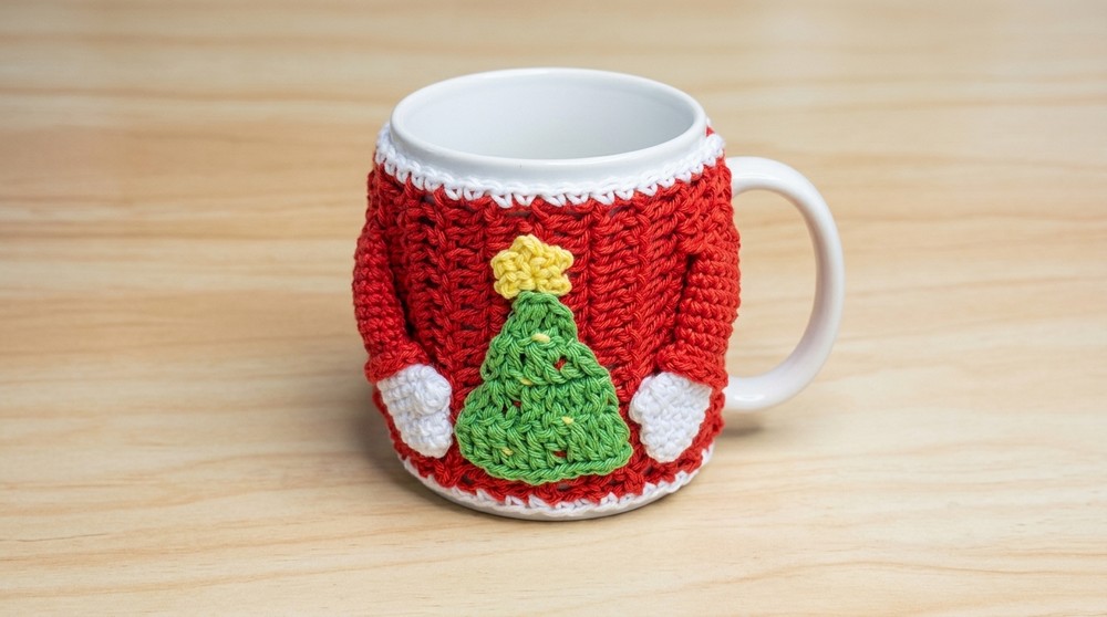 Crochet Christmas Tree Cover Mug Pattern 5