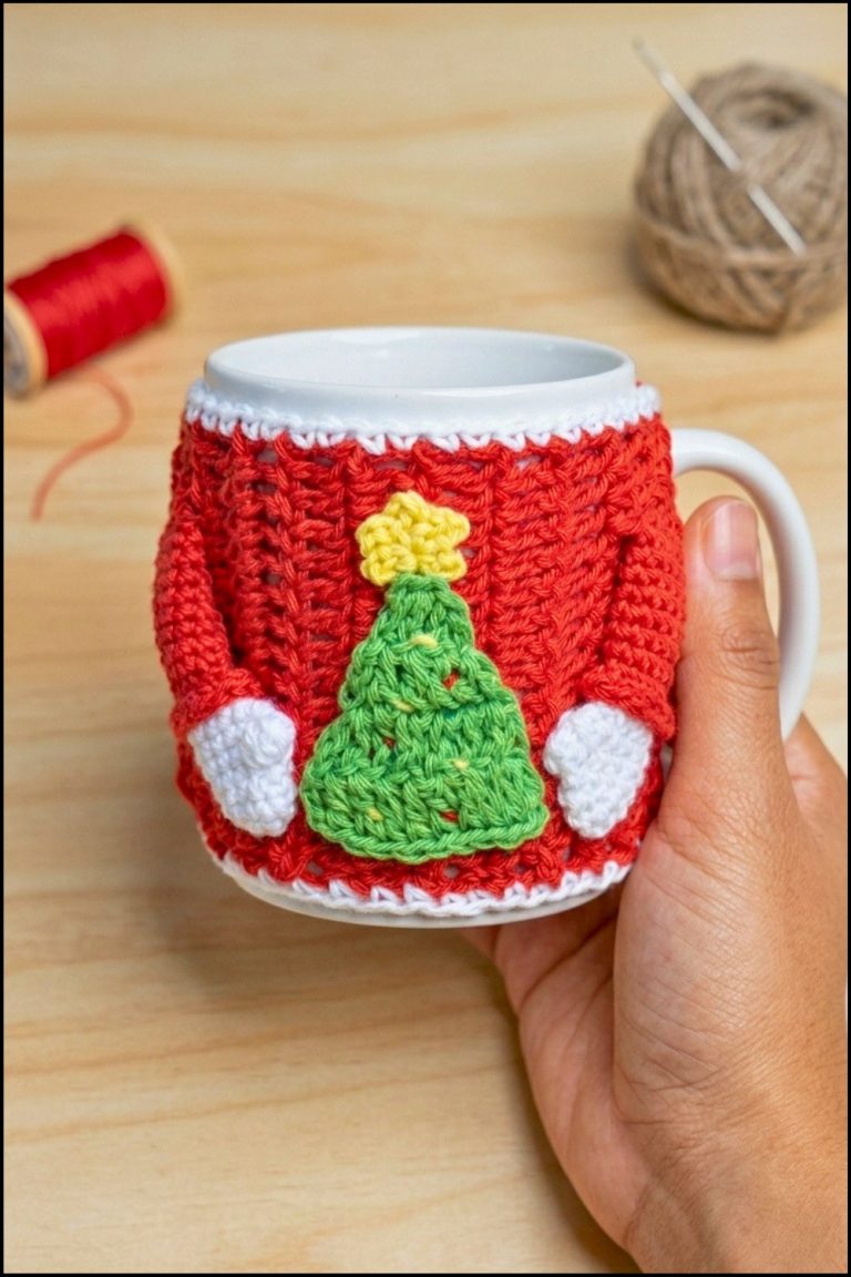 Crochet Christmas Tree Cover Mug Pattern 6