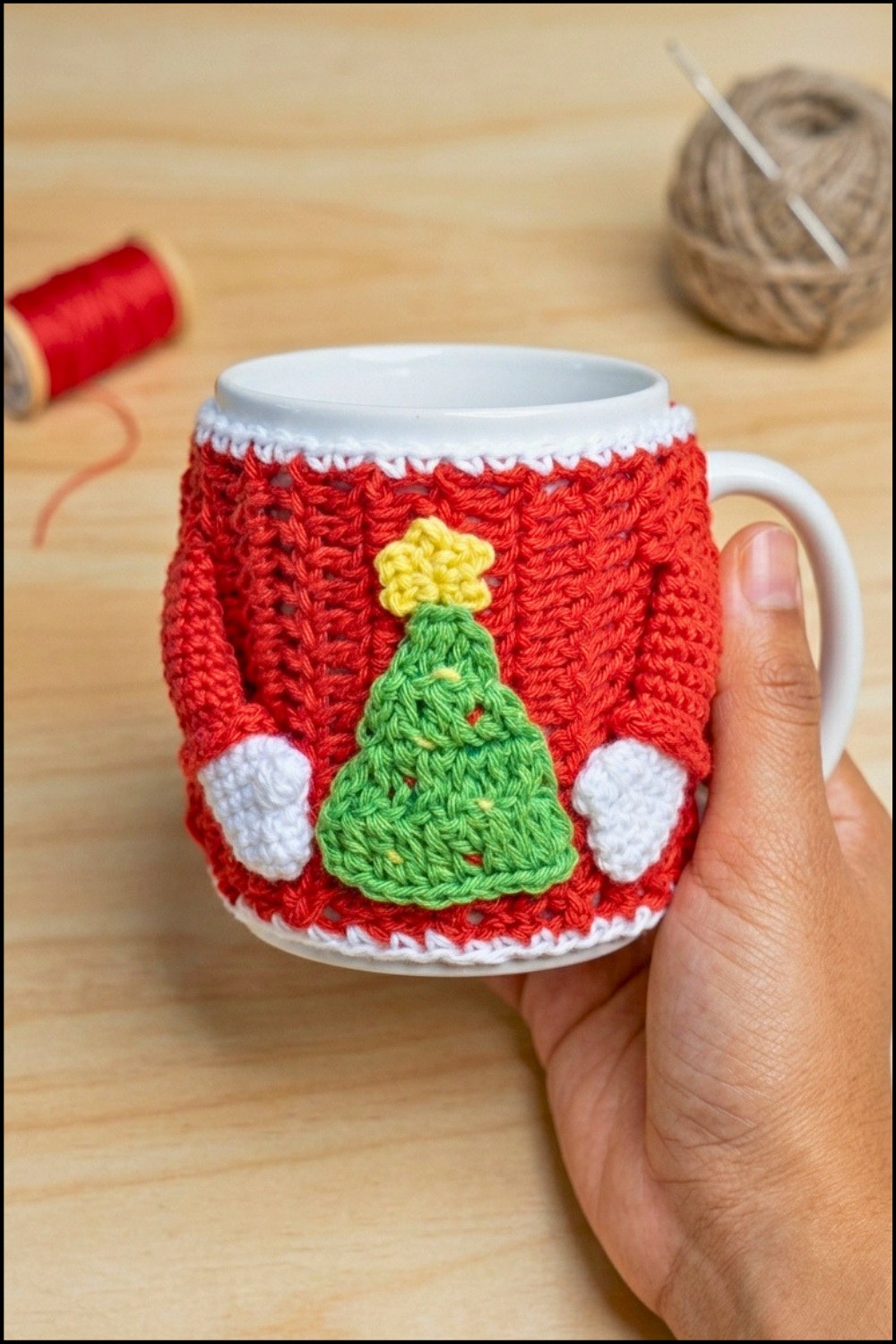Crochet Christmas Tree Cover Mug Pattern 6