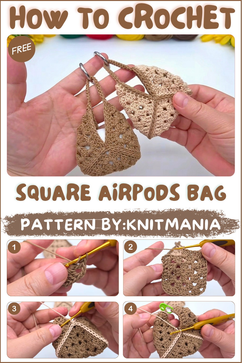 Crochet Square AirPods Bag Pattern 